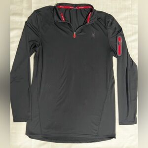 Spyder Active Black Pullover with Red Trim Athletic Fit Long Sleeve Men’s Tee